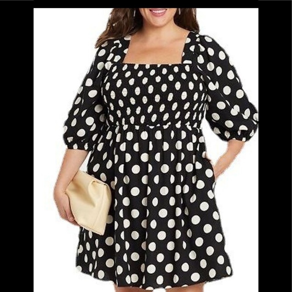 E. Dress Polka Dot Square Neck Dress Ava Viv